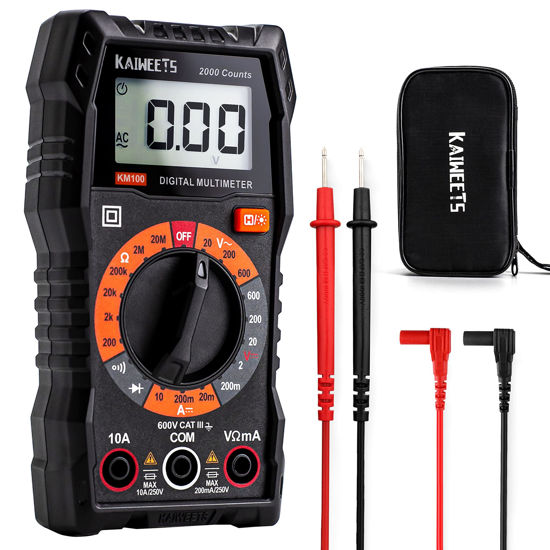 Picture of KAIWEETS Digital Multimeter with Case, DC AC Voltmeter, Ohm Volt Amp Test Meter and Continuity Test Diode Voltage Tester for Household Outlet, Automotive Battery Test (Anti-Burn with Double Fuses)