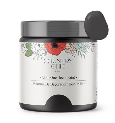Picture of Country Chic Paint - Chalk Style All-in-One Paint for Furniture, Home Decor, Cabinets, Crafts, Eco-Friendly, Matte Paint - Liquorice [Black] Half Pint 8oz