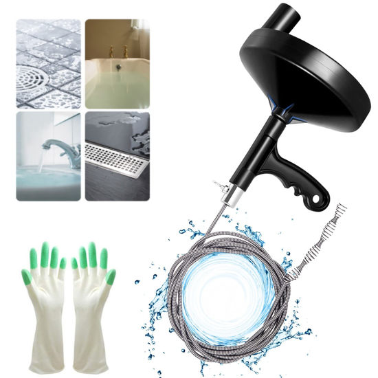 Picture of Drainsoon Drain Auger 25 Ft with Gloves, Plumbing Snake Drain Auger Hair Clog Remover, Heavy Duty Pipe Drain Clog Remover for Bathtub Drain, Bathroom Sink, Kitchen Cleaning
