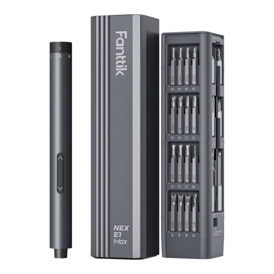 Picture of Fanttik E1 Max 3.7V Mini Electric Screwdriver, Precision Screwdriver Set, 50-in-1 Magnetic Bits, Magnetic Storage, 5/32''Hex, Electric Screwdriver for Electronics Phone Camera Laptop Watch - Grey