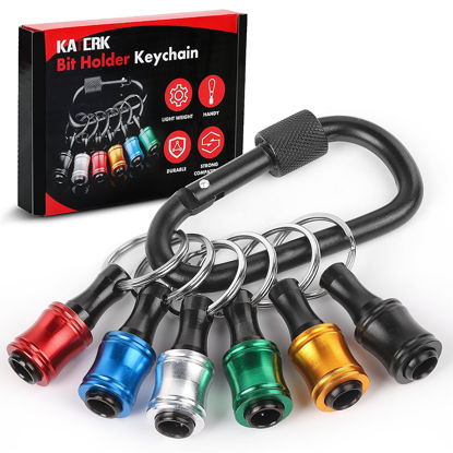 Picture of Push to Unlock,Katerk 6pcs 1/4 inch Hex Shank Aluminum Alloy Screwdriver Bit Holder Light-Weight Quick-Change Extension Bar Keychain Drill Screw Adapter Portable,Black Carabiner,Tool Gifts for Men