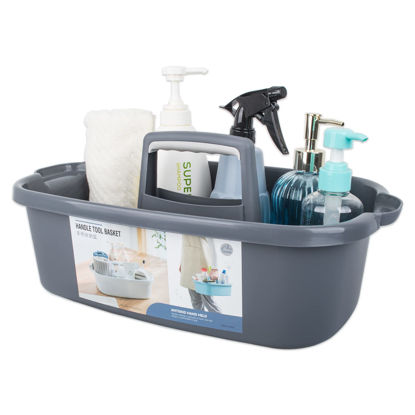Picture of JiatuA Large Cleaning Supplies Caddy Portable Shower Basket Supply Organizer with Handle Plastic Bucket Tool Storage for Bathroom, Bedroom, Kitchen, College Dorm, Garden, Dark Gray