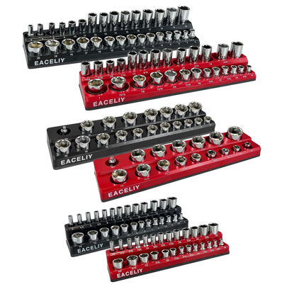 Picture of EACELIY 6Pcs Magnetic Socket Organizer Set, 1/2", 1/4" and 3/8" SAE & Metric Deep & Shallow Socket Holder Kit, Socket Trays，holds 143pcs Sockets (sockets not included)
