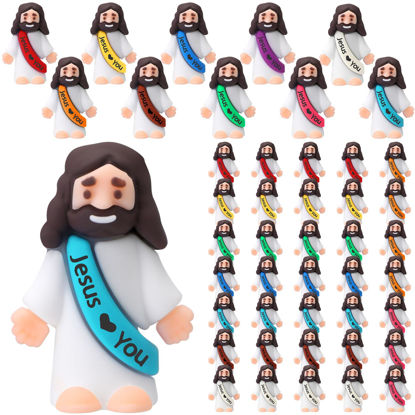 Picture of Bememo 50 Pcs Mini Jesus Figures Easter Jesus Loves You Jesus Toys Little Jesus Figures to Hide and Seek Sunday School Religious Party Favors Gift for Easter Egg Stuffers (Multicolor)