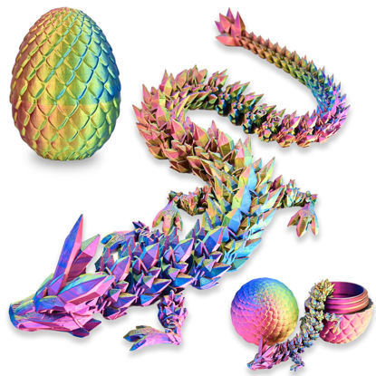 Picture of LOCYFENS 3D Printed Dragon Eggs with Dragon Inside, Rainbow Articulated 3D Dragon Toys with 3D Dragon Eggs, Crystal Dragon Red Yellow Blue