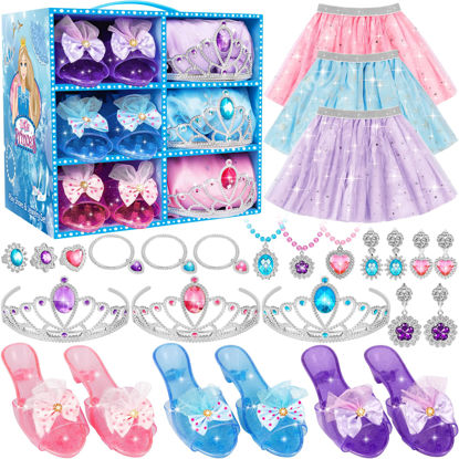 Picture of LJZJ Princess Dress Up Toys & Jewelry Boutique, Costumes Set incl Color Skirts, Shoes, Crowns, Accessories, Girls Role Play Gift for 3 4 5 6 Year old Girl Toddler B-day Party Favors