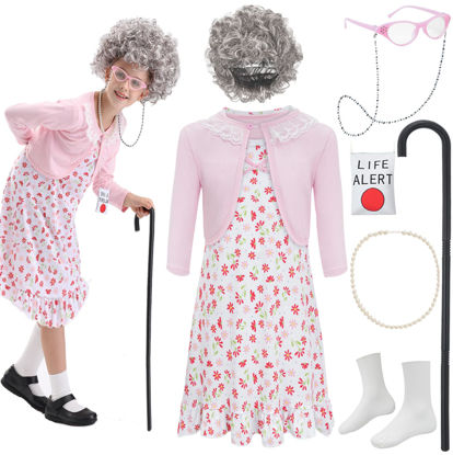 Picture of ZeroShop 100th Day of School Kids Old Lady Costume Girls Granny Dress 100 Year Grandma -6
