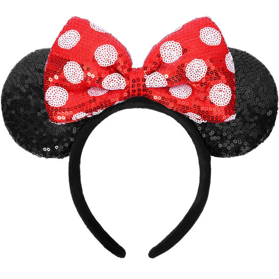 Picture of UNSPAZ Mouse Ears Headbands, Sequin Mouse Ears for Women Girls Boys, Shiny Bow Headband for Cosplay Costume Party Decorations Hair Accessories (Polka Dots)