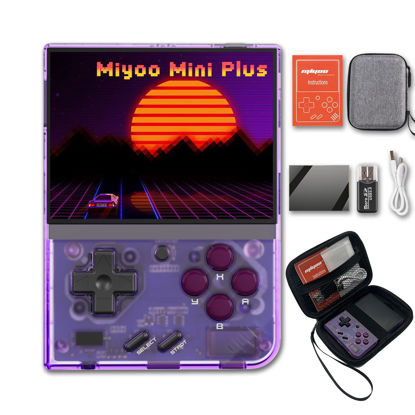 Picture of Miyoo Mini Plus Handheld Game Console 3.5-inch 640*480 IPS Screen 3000mAh Miyoo-Mini+ with Portable Case Transparent Purple