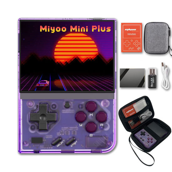Picture of Miyoo Mini Plus Handheld Game Console 3.5-inch 640*480 IPS Screen 3000mAh Miyoo-Mini+ with Portable Case Transparent Purple