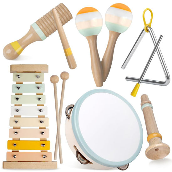 Picture of Baby Musical Instruments-Montessori Wooden Toys for Toddlers 1-3,Neutral Colors Percussion Instruments Set with Modern Boho Xylophone for Kids Preschool Educational 3+