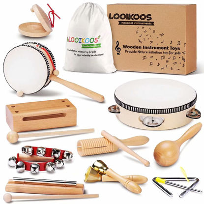 Picture of LOOIKOOS Baby Musical Instruments Montessori Toys for Toddlers 1-3,Natural Wooden Percussion Instruments Set for Kids Preschool Educational Musical Toys for Ages 5-9