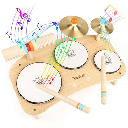 Picture of Kids Drum Set for Toddlers 1-3, Musical Instruments Toys for 1 Year Old Boy Girls Gifts, Wooden Montessori Toys 1 2 3 Year Old, 1st Christmas Birthday Gifts for Boys Girls Age 1-2