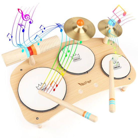 Picture of Kids Drum Set for Toddlers 1-3, Musical Instruments Toys for 1 Year Old Boy Girls Gifts, Wooden Montessori Toys 1 2 3 Year Old, 1st Christmas Birthday Gifts for Boys Girls Age 1-2