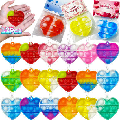 Picture of 12 Packs Valentines Day Cards for Kids, Heart Pop Valentines Fidget Toys Bulk Stress Relief Fidget Toys for Kids Valentine's Party Favors School Classroom Exchange Gifts，Valentine's Day Gift