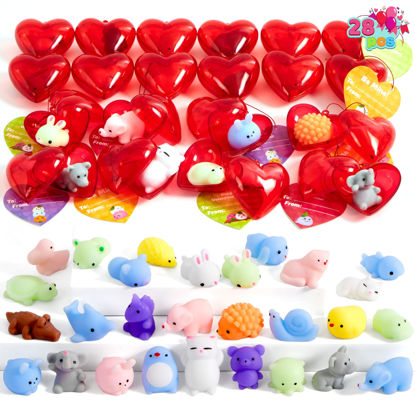 Picture of JOYIN 28 Mochi Squishy Toys Filled Hearts and Valentine Cards for Kids Valentine Classroom Exchange Party Favors, Kawaii Stress Relief Toys for Valentine Gift Exchange, Game Prizes and Carnivals Gift