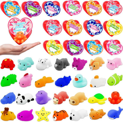 Picture of 28 Pack Valentines Day Gifts for Kids School with Mochi Squishes Filled Heart Valentines Cards for Kids Classroom, Valentines for Kids Class Valentines Exchange Cards Party Favors Exchange Gift Set