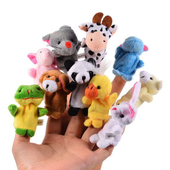 Picture of Acekid 10pcs Soft Plush Animal Finger Puppets Set Baby Story Time Velvet Animal Style for Toddlers