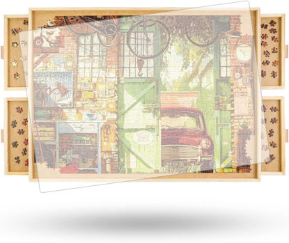 Picture of ALL4JIG 1500 Piece Rotating Puzzle Board with Drawers and Cover,26"x35"Portable Wooden Jigsaw Puzzle Table for Adults Portable,Lazy Susan Spinning Puzzle Boards Birthday Gift for mom