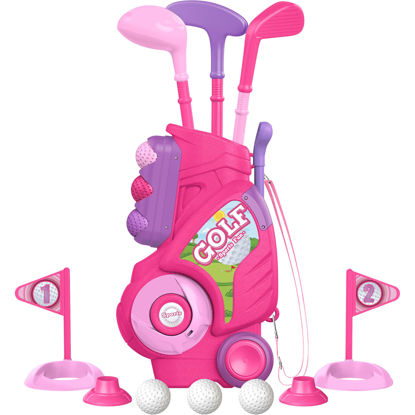 Picture of Liberry Toddler Golf Set for 1 2 3 4 5 Years Old, Upgraded Kids Golf Cart with Unique Shoulder Strap Design, Indoor and Outdoor Golf Toys for Boys Girls (Pink)