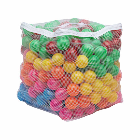Picture of Amazon Basics BPA Free Crush-Proof Plastic Ball, Pit Balls with Storage Bag, Toddlers Kids 12+ Months, Pack of 400 Balls, 6 Bright Colors