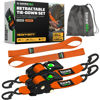Picture of Rhino USA Retractable Ratchet Straps (2-Pack) - 2 Inch x 10 Feet (3,033lb Break Strength) - Heavy Duty Auto Self Retracting Tie Down Straps for Truck, Cargo Trailer, Motorcycle, Rad & More - Orange