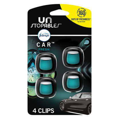 Picture of Febreze Unstopables Car Odor-Fighting Car Freshener Vent Clip Fresh Scent, .07 oz. Car Vent Clip, Pack of 4