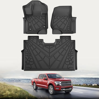 Picture of KARPAL Floor Mats Fit 2015-2025 Ford F150 SuperCrew (Includes 22-25 Lightning) w/Out Fold Flat Storage, Custom Fit TPE All Weather F150 Accessories 1st&2nd Car Mats (3 PCS)