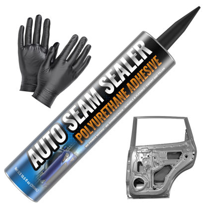 Picture of Professional Automotive Seam Sealer, Paintable Quick-Set Polyurethane Auto Body Seam Sealer for Metal Surfaces of Cars, Trucks, Etc, Includes Gloves & Tip - White RV Roof Sealant