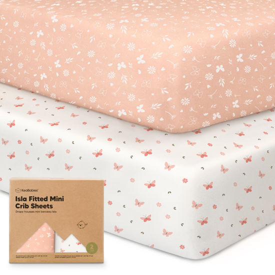 Picture of Pack and Play Sheets Fitted, 2-Pack Mini Crib Sheets - Pack N Play Sheets, Fitted Crib Sheet for Pack and Play Mattress, Playard Baby Crib Sheets, Crib Sheets Neutral for Boys, Girls (Butterflies)