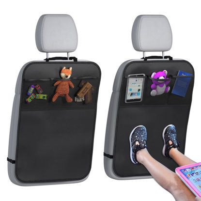 Picture of lebogner Back Seat Cover For Kids + 3 Pocket Storage Organizer, 2 Pack X-Large Waterproof Kick Mats Backseat Protector, Car Seat Back Protectors For Vehicles To Protect From Dirt, Mud & Scratches