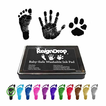 Picture of ReignDrop Ink Pad For Baby Footprint & Handprint - Creates Impressive Long Lasting Keepsake Stamp for Infant & Kids. Smudge Proof, Easy to Wipe Off Skin, Safe & Gentle Acid Free(Black)