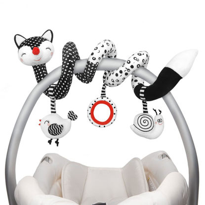Picture of Euyecety Baby Spiral Plush Toys, Black White Stroller Toy Stretch & Spiral Activity Toy Car Seat Toys, Hanging Rattle Toys for Crib Mobile, Newborn Sensory Toy Best Gift for 0 3 6 9 12 Months Baby-Fox
