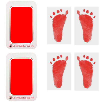 Picture of RIKWOG Baby Footprint and Handprint Kit, 2 Red Inkless Print Pads + 4 Imprint Cards, Dog Paw Print Kit Clean Touch Ink Pad Perfect Keepsake Gift for Newborns and Pets Printing Touch Imprints