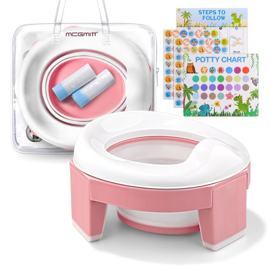 Picture of MCGMITT Portable Potty Seat for Kids Travel - Foldable Training Toilet Chair for Toddler Girls with Storage Bags for Outdoor and Indoor Easy to Clean(Pink)