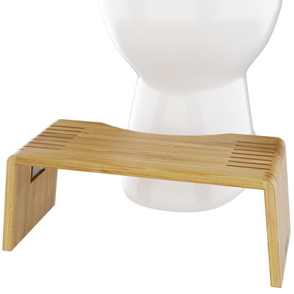 Picture of Squatty Potty Oslo Folding Bamboo Toilet Stool - 7 Inches, Collapsible Bathroom Stool for Kids and Adults - Brown, Portable and Space-Saving