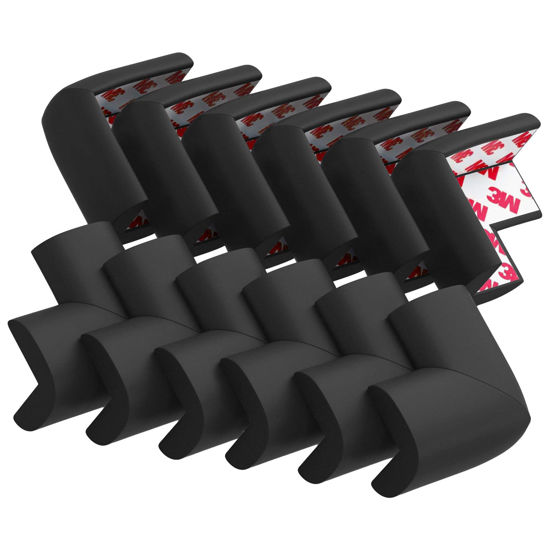 Picture of 12 Pack Soft Corner Protector Baby Proofing Edge and Corner Guards, Safety Pre-Taped Rubber Foam Furniture Bumper for Fireplace, Table, Stair, Cabinet (Black)
