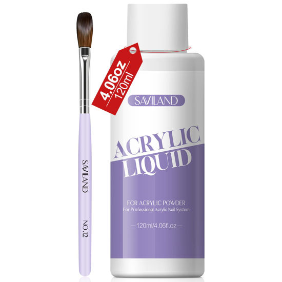 Picture of SAVILAND Monomer Acrylic Nail Liquid: 4 oz Acrylic Liquid Monomer with #12 Acrylic Nail Brush for Acrylic Powder Application, Non-Yellowing Acrylic Nail Monomer Liquid for DIY Home & Nail Salon Use