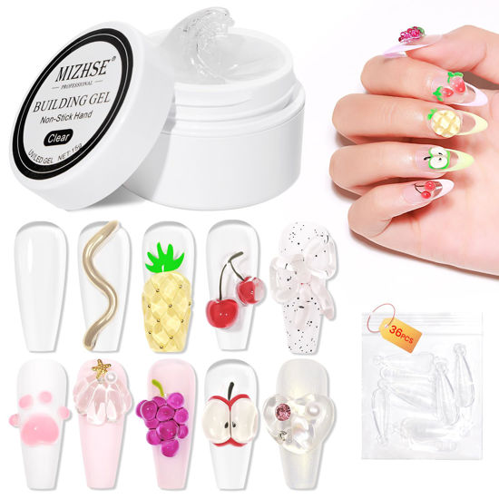 Picture of MIZHSE Solid Builder Gel for Nails, Non-Sticky Hard Gel Sculpting Gel, 3D Gel Nail Art Building Gel Carving Gel Modeling Gel Nail Extension Soak Off UV/LED Nail Art Salon Home DIY 15 g Clear