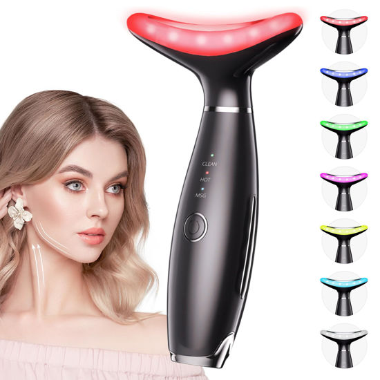 Picture of Dopsikn 7 Color Galvanic Machines - Red Light Therapy for Face and Neck, Face Massager Tool for Wrinkles, Double Chin, Vibrating Facial Massager with Thermals, Black