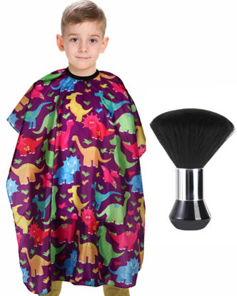 Picture of Kids Barber Cape with Neck Duster Brush, Professional Salon Hair Cutting Cape with Adjustable Snap Closure(Cartoon Dinosaur)
