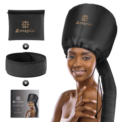 Picture of Bonnet Hood Hair Dryer Attachment - Soft, Adjustable Extra Large Bonnet Hair Dryer for Speeds Up Drying Time at Home, Easy to Use for Styling, Curling and Deep Conditioning (Black)