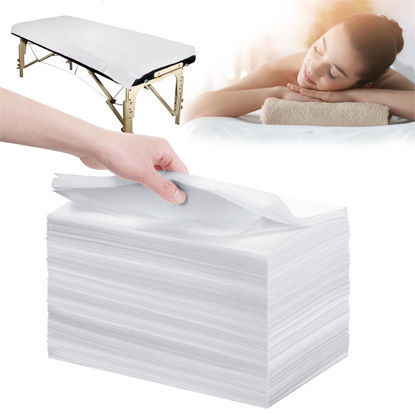 Picture of Disposable Bed Sheets 100 Pcs 31" x 71" Massage Table Sheets Non Woven Fabric SPA Bed Cover Breathable for Massage Beauty Tattoos(White)