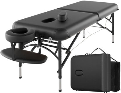 Picture of CLORIS 84" Professional Massage Table Portable 2 Folding Lightweight Facial Solon Spa Tattoo Bed Height Adjustable with Carrying Bag & Aluminium Leg Hold Up to 1100LBS