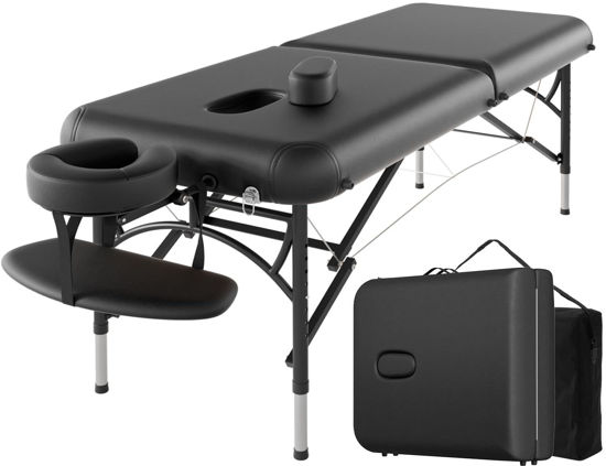 Picture of CLORIS 84" Professional Massage Table Portable 2 Folding Lightweight Facial Solon Spa Tattoo Bed Height Adjustable with Carrying Bag & Aluminium Leg Hold Up to 1100LBS