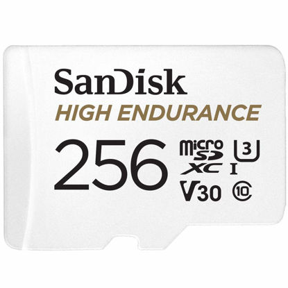 Picture of SanDisk 256GB High Endurance Video microSDXC Card with Adapter for Dash Cam and Home Monitoring systems - C10, U3, V30, 4K UHD, Micro SD Card - SDSQQNR-256G-GN6IA
