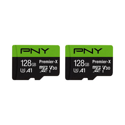 Picture of PNY P-SDU128X2V31100PX-GE 128GB Premier-X Class 10 U3 V30 microSDXC Flash Memory Card 2-Pack - 100MB/s, Class 10, U3, V30, A1, 4K UHD, Full HD, UHS-I, Micro SD