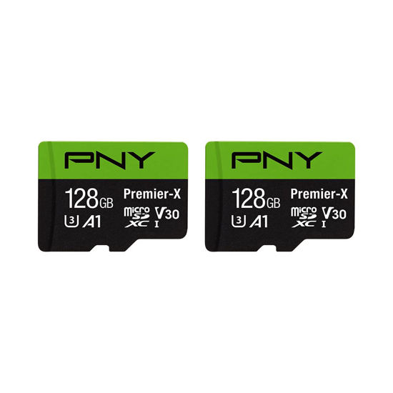 Picture of PNY P-SDU128X2V31100PX-GE 128GB Premier-X Class 10 U3 V30 microSDXC Flash Memory Card 2-Pack - 100MB/s, Class 10, U3, V30, A1, 4K UHD, Full HD, UHS-I, Micro SD