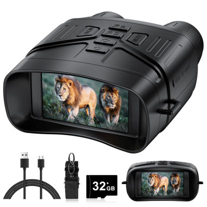 Picture of Night Vision Goggles - 4K Night Vision Binoculars with 5000mAh Rechargeable Battery, 32GB TF Card can Save Photo and Video, 3'' HD Screen for Camping & Security, Black