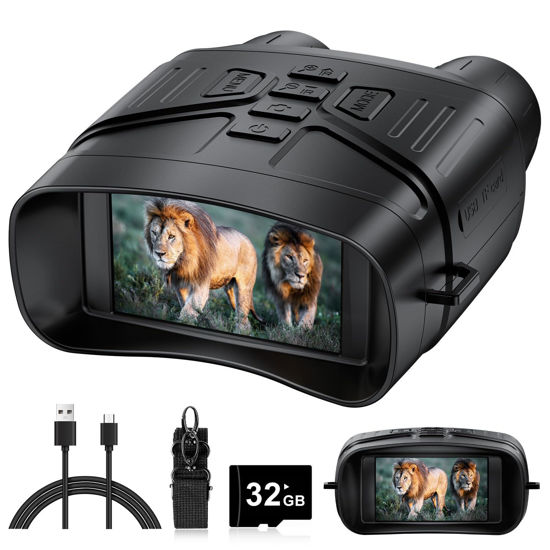 Picture of Night Vision Goggles - 4K Night Vision Binoculars with 5000mAh Rechargeable Battery, 32GB TF Card can Save Photo and Video, 3'' HD Screen for Camping & Security, Black